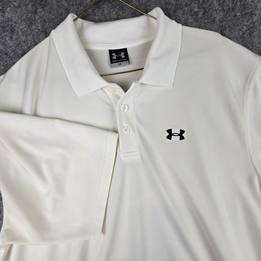 Under Armour Polo Mens Large White Athletic Fit Short Sleeve Performance Shirt